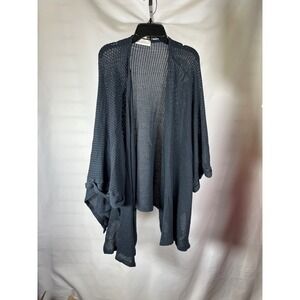 The Impeccable Pig Womens Small Charcoal Grey Open Knit Draped Cardigan Sweater